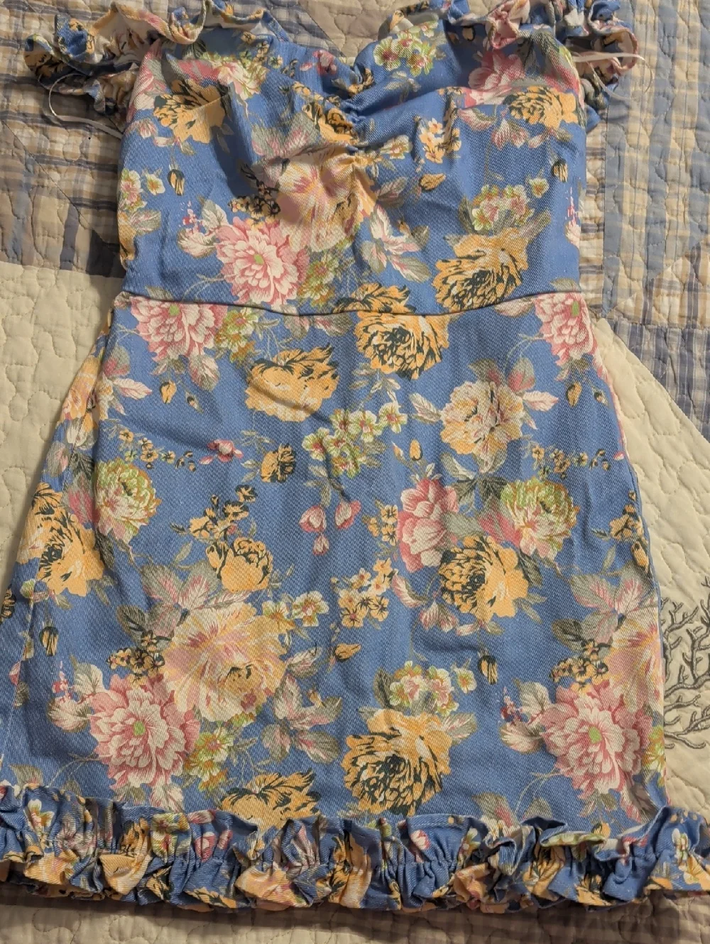 Mable Blue Floral Ruffle Mini Dress - Picture 1 of 8